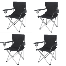 (4 PACK)Basic Quad Folding Camp Chair with Cup Holder, Black
