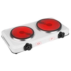 2000W Electric Infrared Dual Burner Portable Heating Hot Plate Stove Countertop RV Hotplate with 7.5' & 6.3' Glass Cooktop Stepless Temperature A